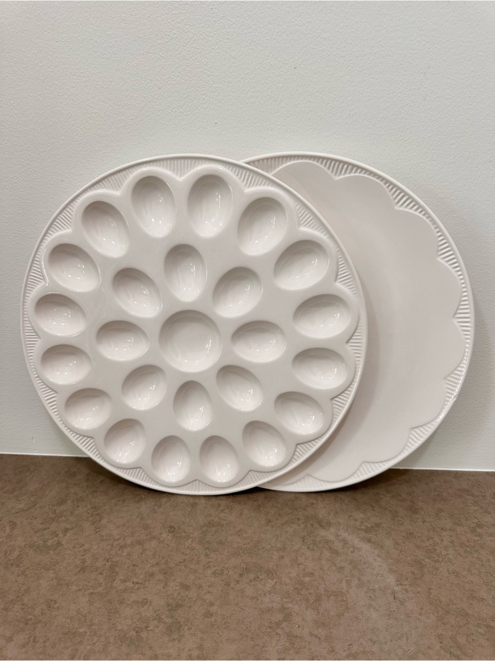 2 Piece White Ceramic Deviled Egg Serving Platte Classic Home Dining 13” 24 Egg